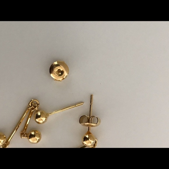 14K Gold Beaded Log Long Drop Earrings! - Picture 2 of 3